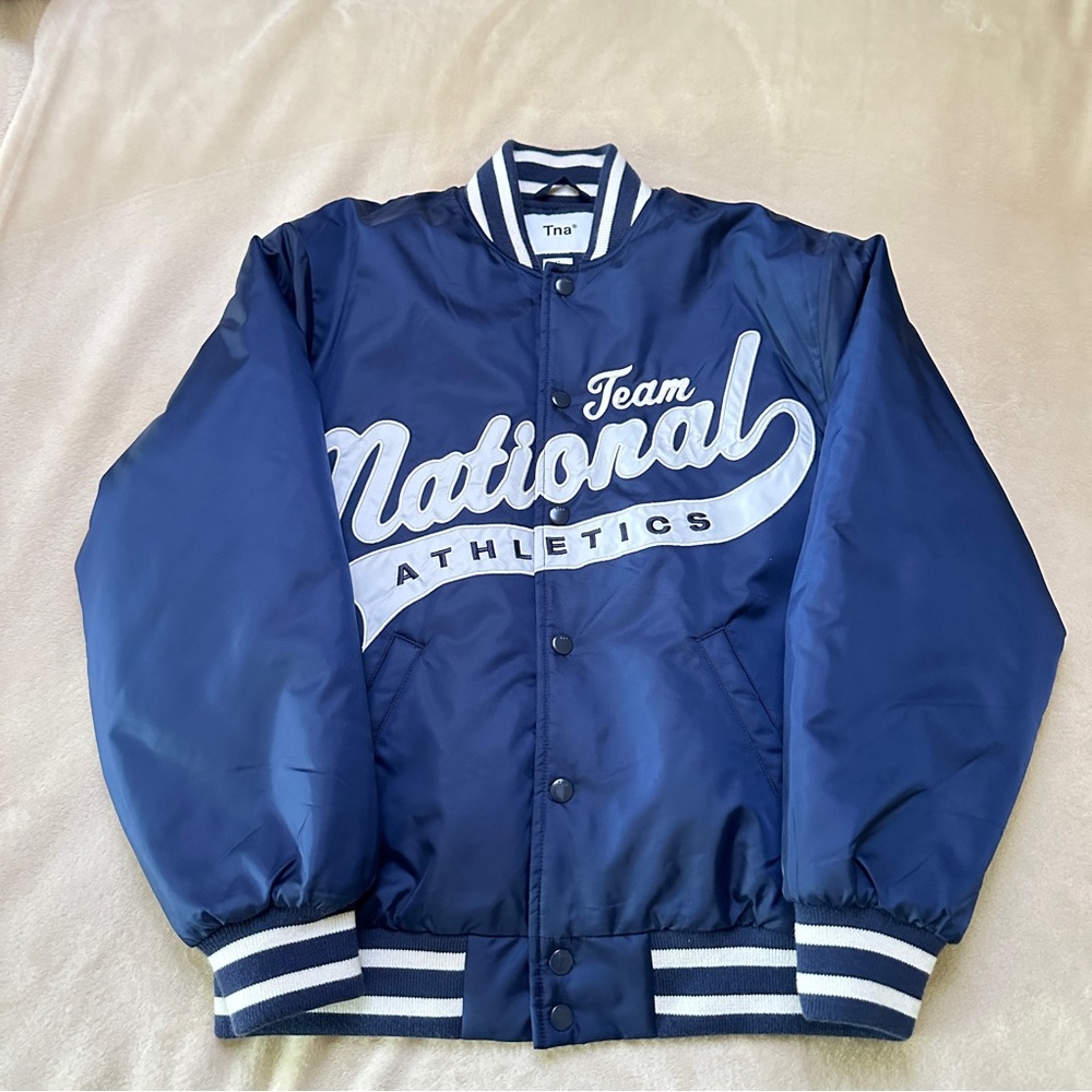 Aritzia Tna Blue/White Varsity Jacket